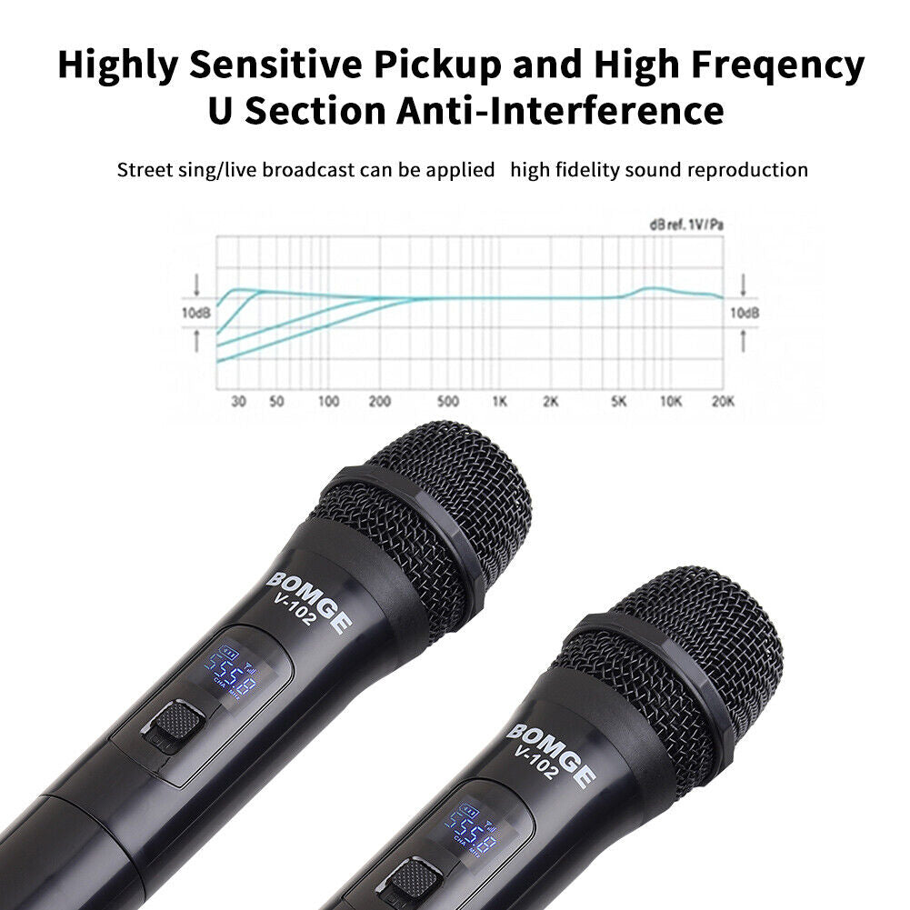 V-102 2pcs Wireless Microphone KTV Player Singing Speech Mic with Receiver