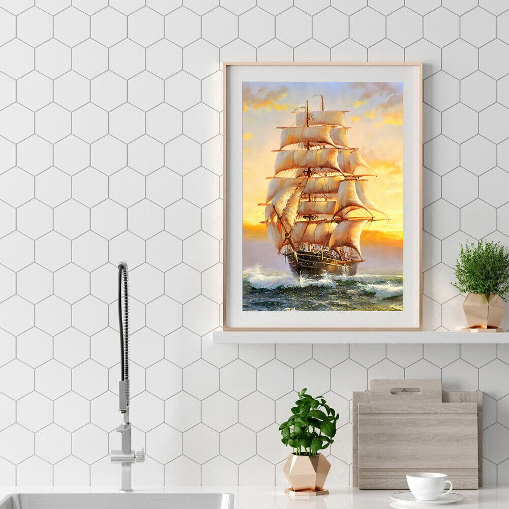 Sailboat 5D DIY Full Round Drill Diamond Painting Landscape Digital Crafts