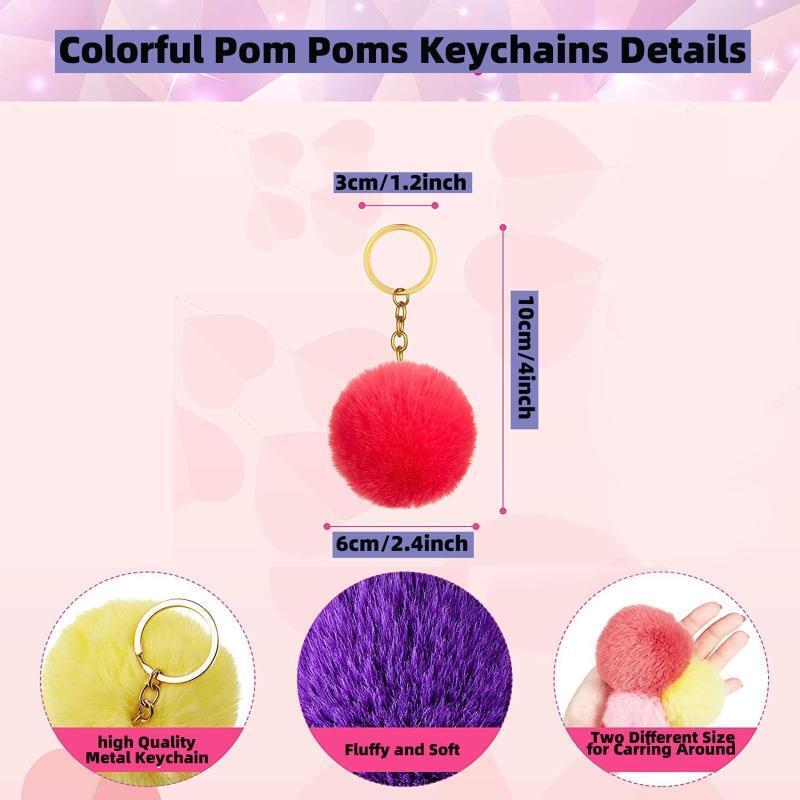 50 Pcs Pom Pom Fluffy Keyrings Soft Plush Charm Keyring Colorful Keychain Ball