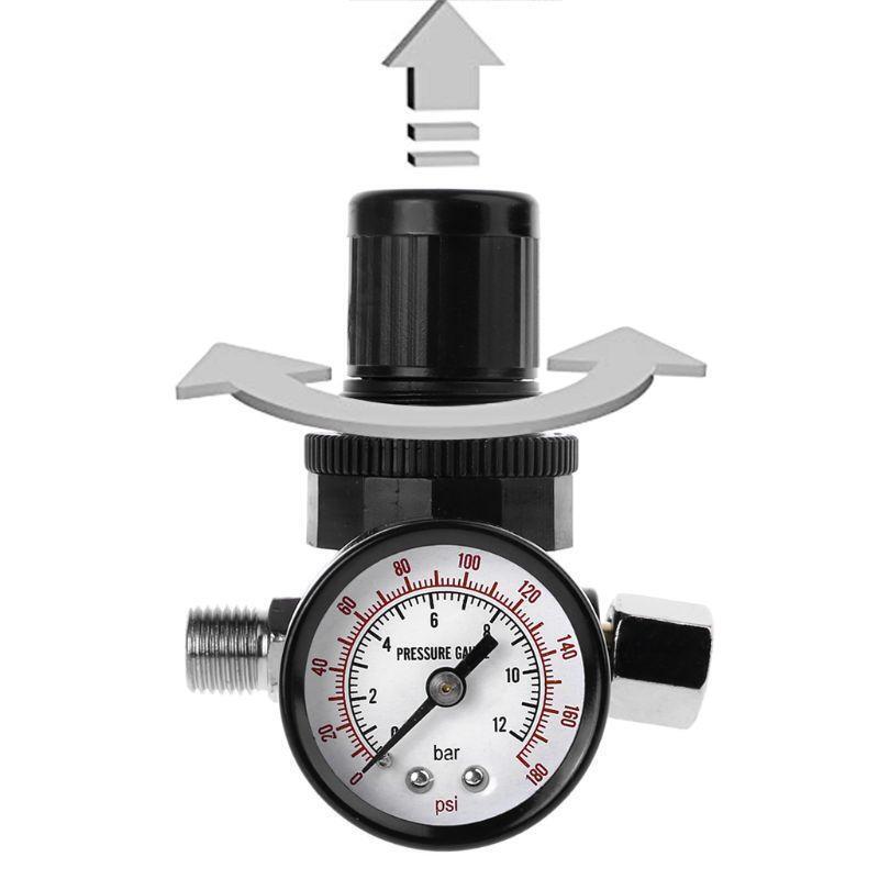 1/4" Air Pressure Regulator Reducer 12Bar 180 PSI Spray Gun Pressure Valve Gauge