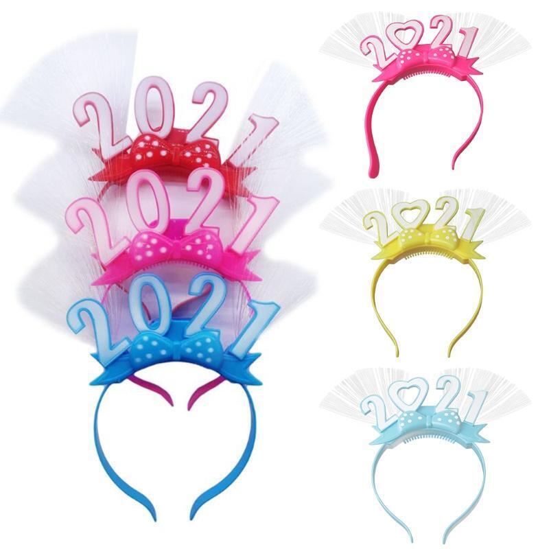 2021 LED Light Up Fiber Optic Headband New Year Hair Hoop Glowing Party Favors