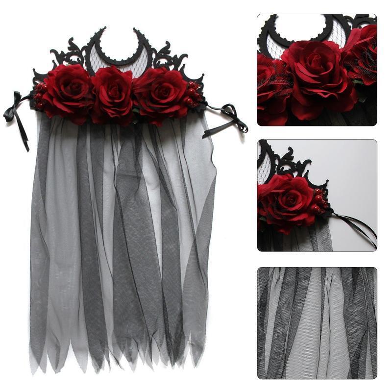 Black Veil Crown Day of the Death Headband Halloween Crown Gothic Headwear