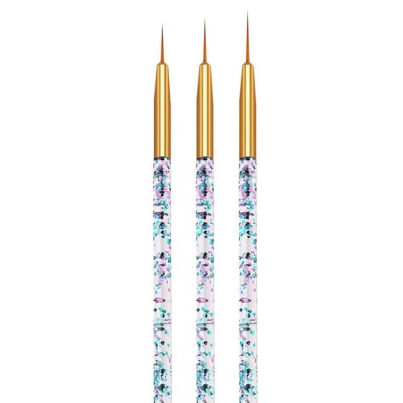 3Pcs Acrylic Sequin Rod Pull Pen UV Gel Nail Painting Line Brush Manicure Kit