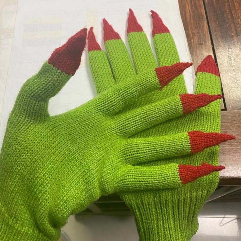 Stretchy Knitted Gloves Full Finger Gloves Creative Green Gloves for Riding