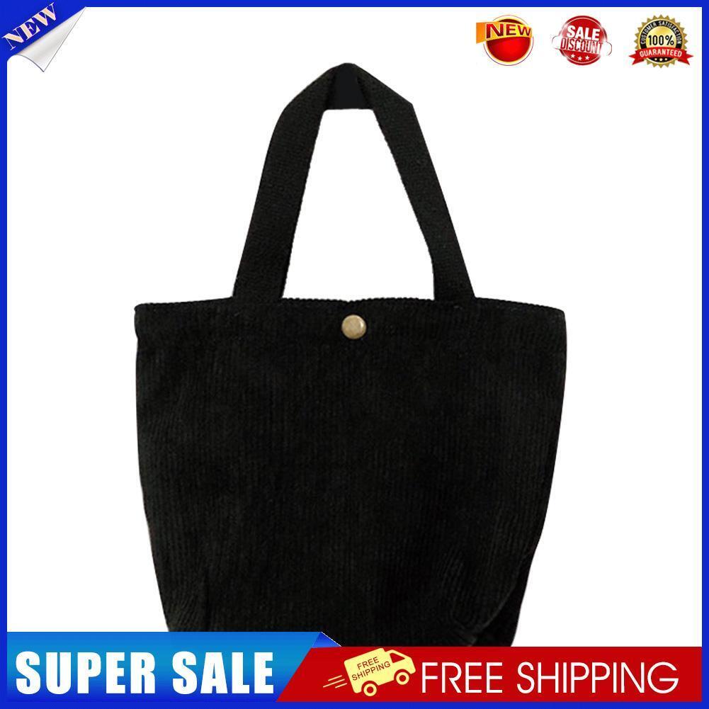 Casual Corduroy Shoulder Bag Women Mini Bento Solid Top-handle Tote (Black)