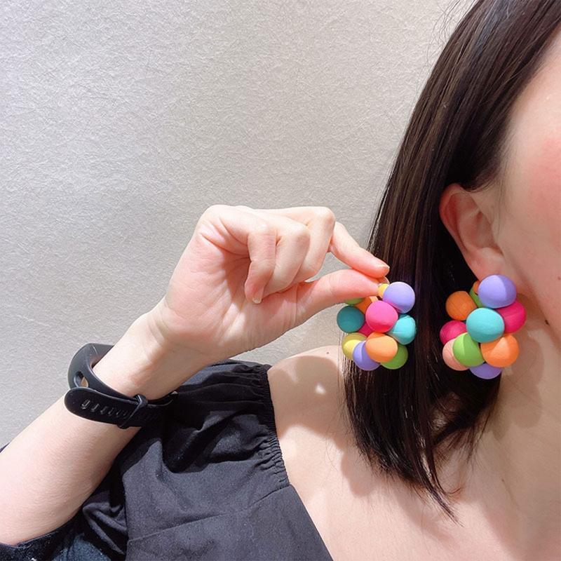 Women Colorful C-Shaped Earrings Hoop Summer Wedding Party Jewelry Present