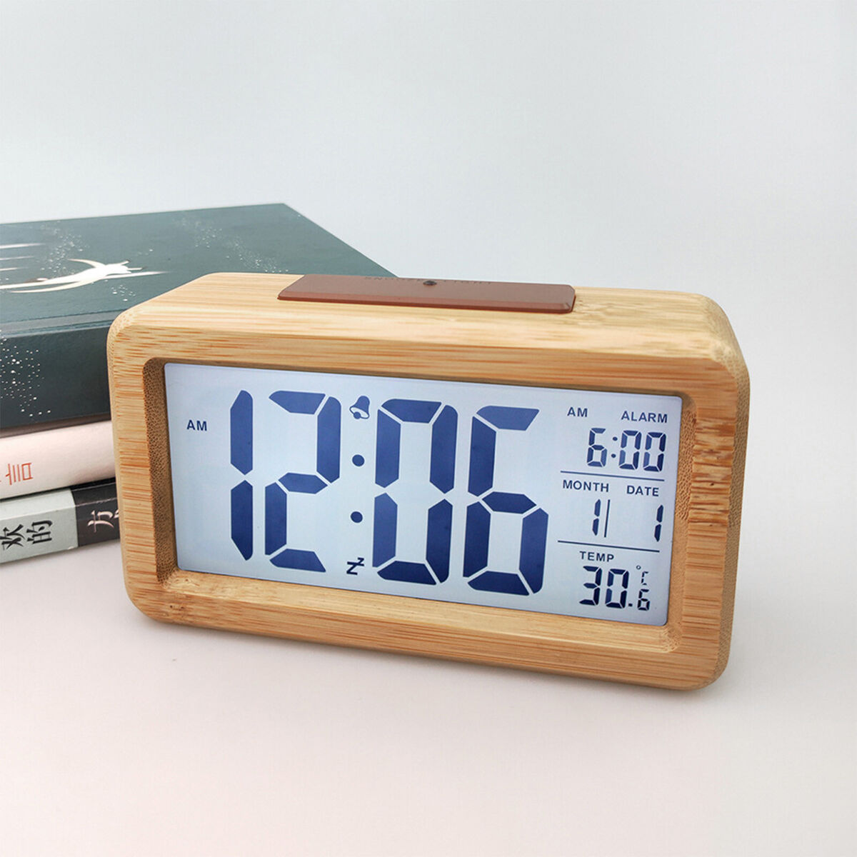 Digital Alarm Clock, Wooden Time Display Battery Operated Electronic Clocks