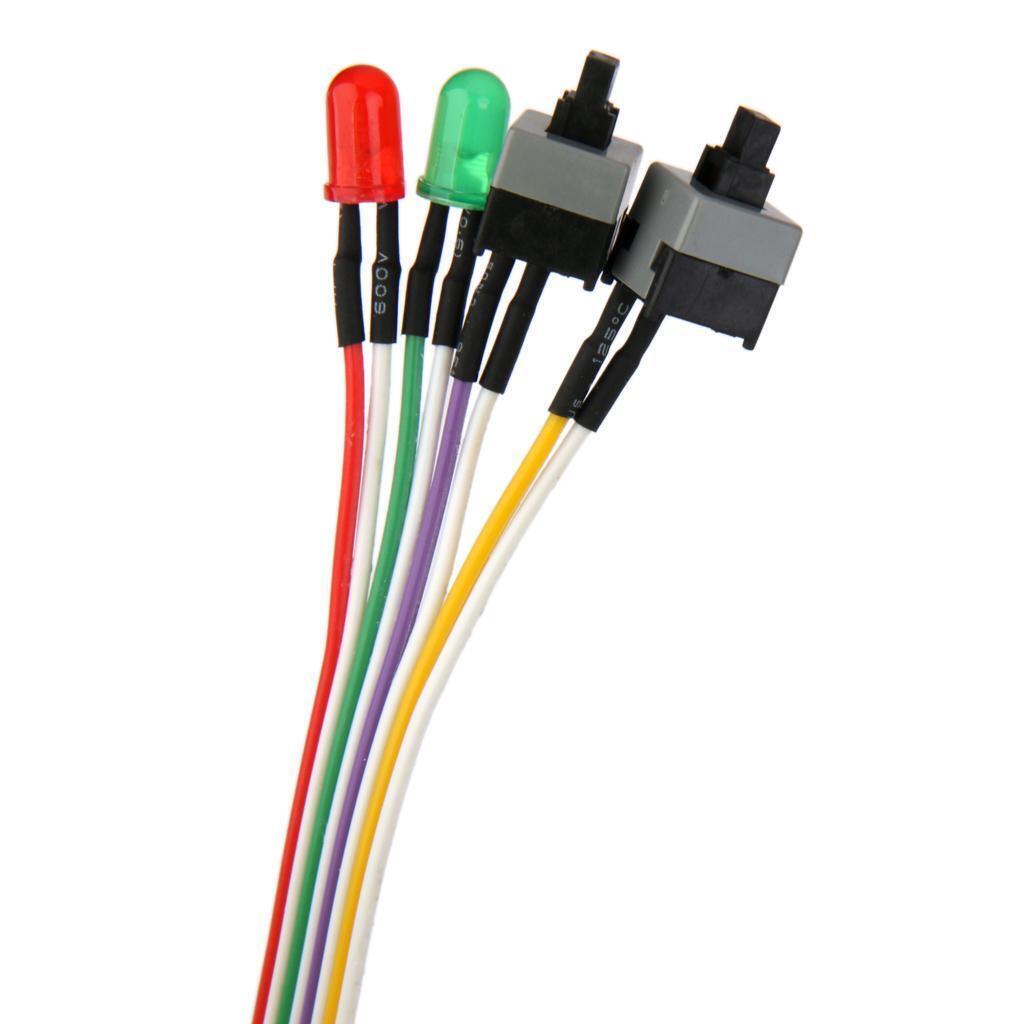 Replacement Power Supply Motherboard 2 Switch Reset Cable with 2 LED