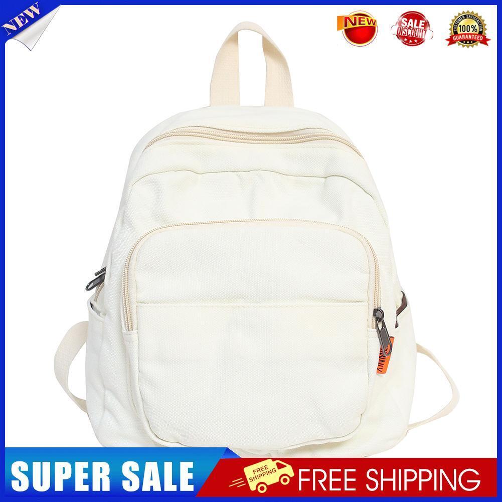 Fashion Women Solid Color Backpack Students Canvas School Knapsacks (White)
