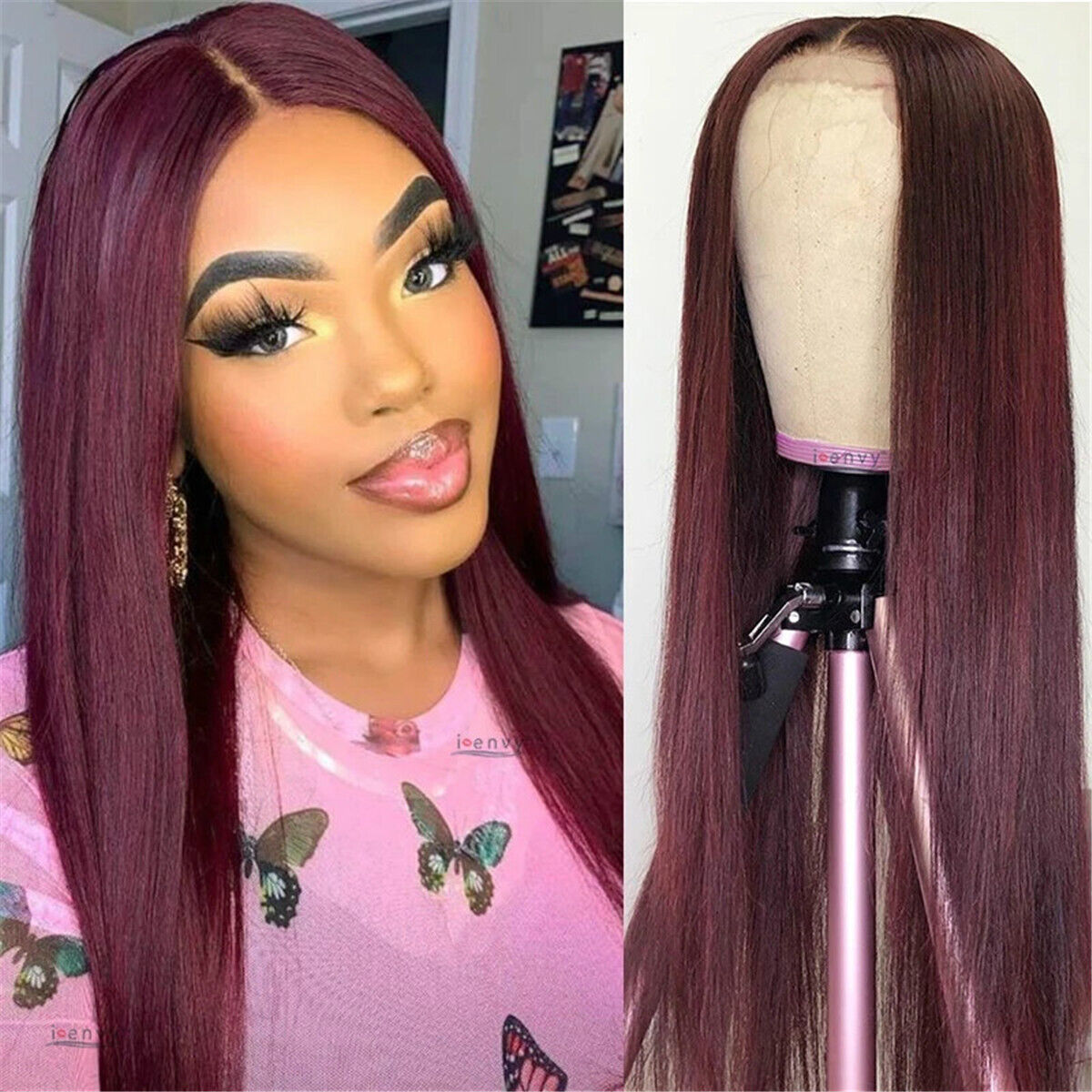 Long Straight Hair Lace Front Wigs Synthetic Hair Burgundy Hair Wig for Women