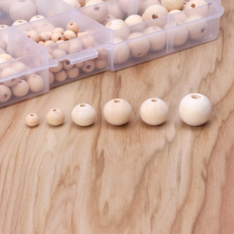220 Raw Wood Beads for Craft Decoration Round Beads Garland Home Christmas Decor