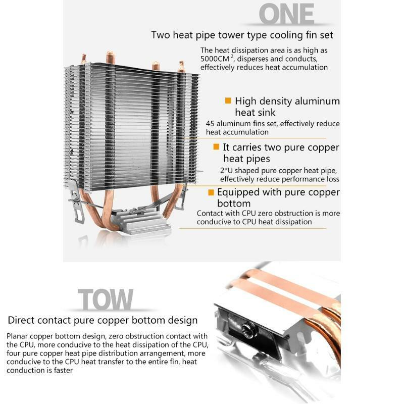 CPU Radiator Mute Double Heat Pipe intel/amd Multi-platform Computer Chassis Fan