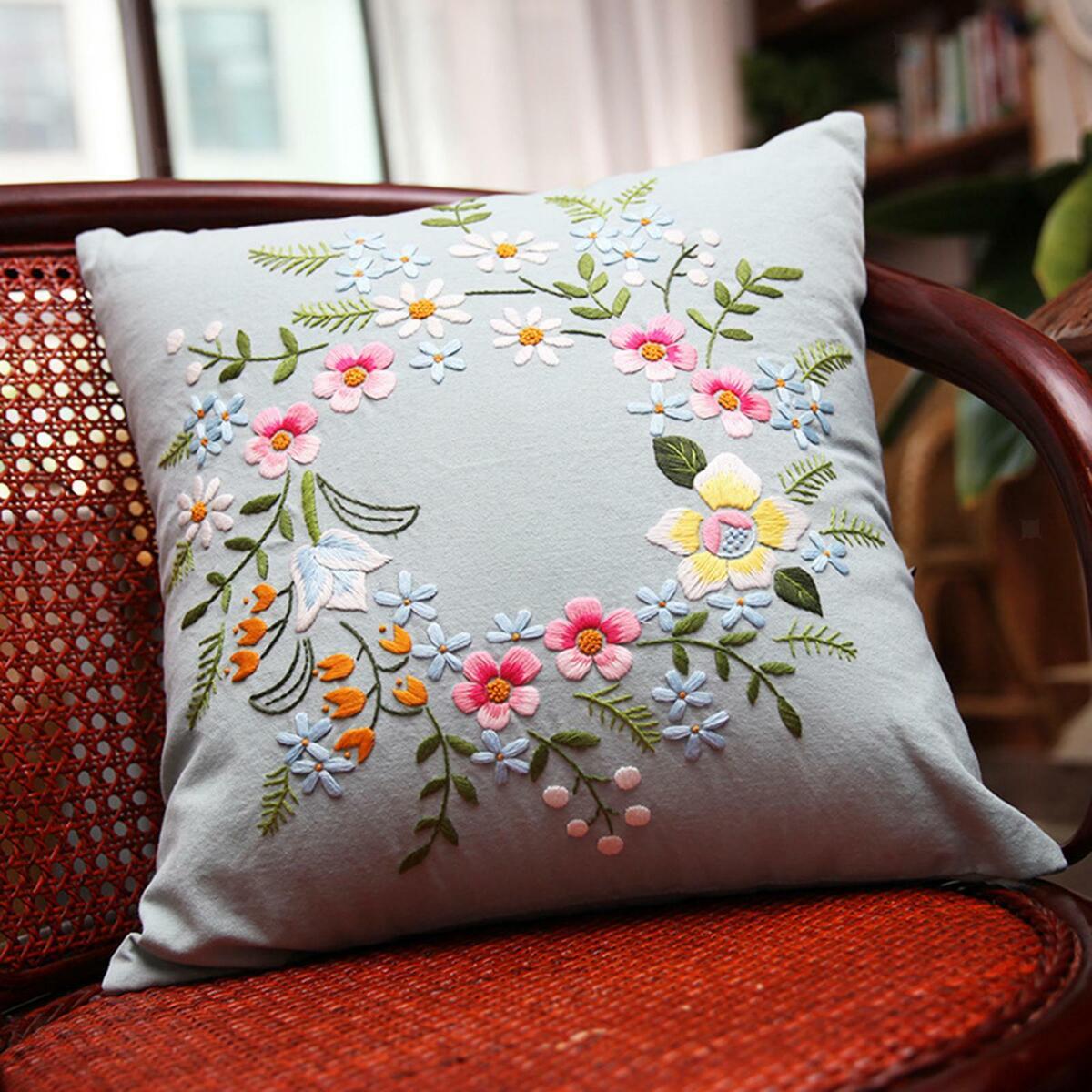 2 Pieces Semi-Finished Embroidery Pillow Covers Kit Sewing Craft for Sofa