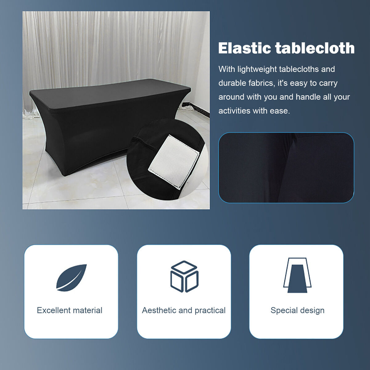 Rectangular Fitted Polyester Tablecloths High Stretch Table Cover (4FT)