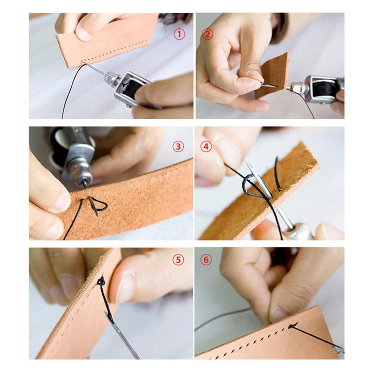 Blesiya 8pcs Sewing Awl Set Wooden Handle Stitching Needles Thread Kit for