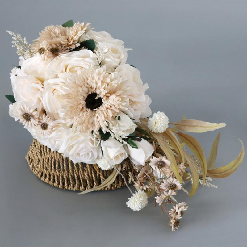 Gorgeous Holding Flowers Rose Cascading Wedding Bridal Bouquet for Photo Props