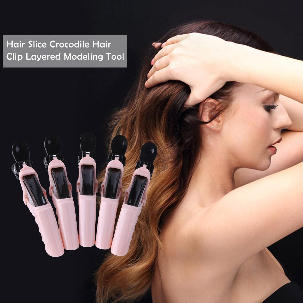 5pcs Crocodile Hair Sectioning Clips Salon Hair Styling Grip Clamps (Pink)