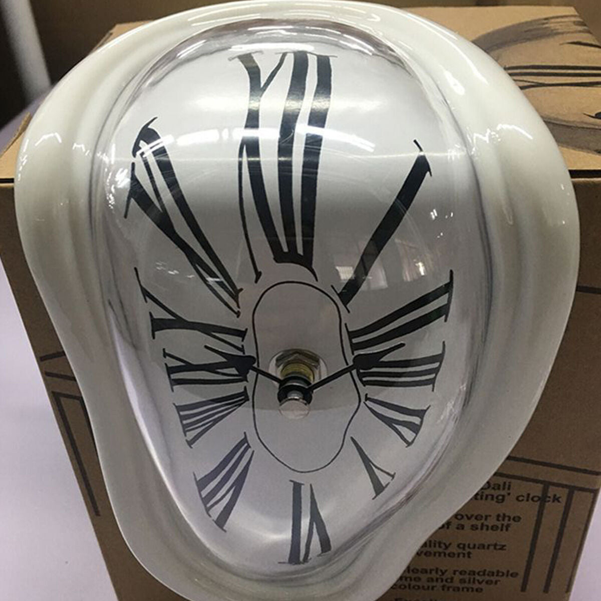 Melting Clock Modern Surrealistic Shelf Decor Distorted Clock (White)