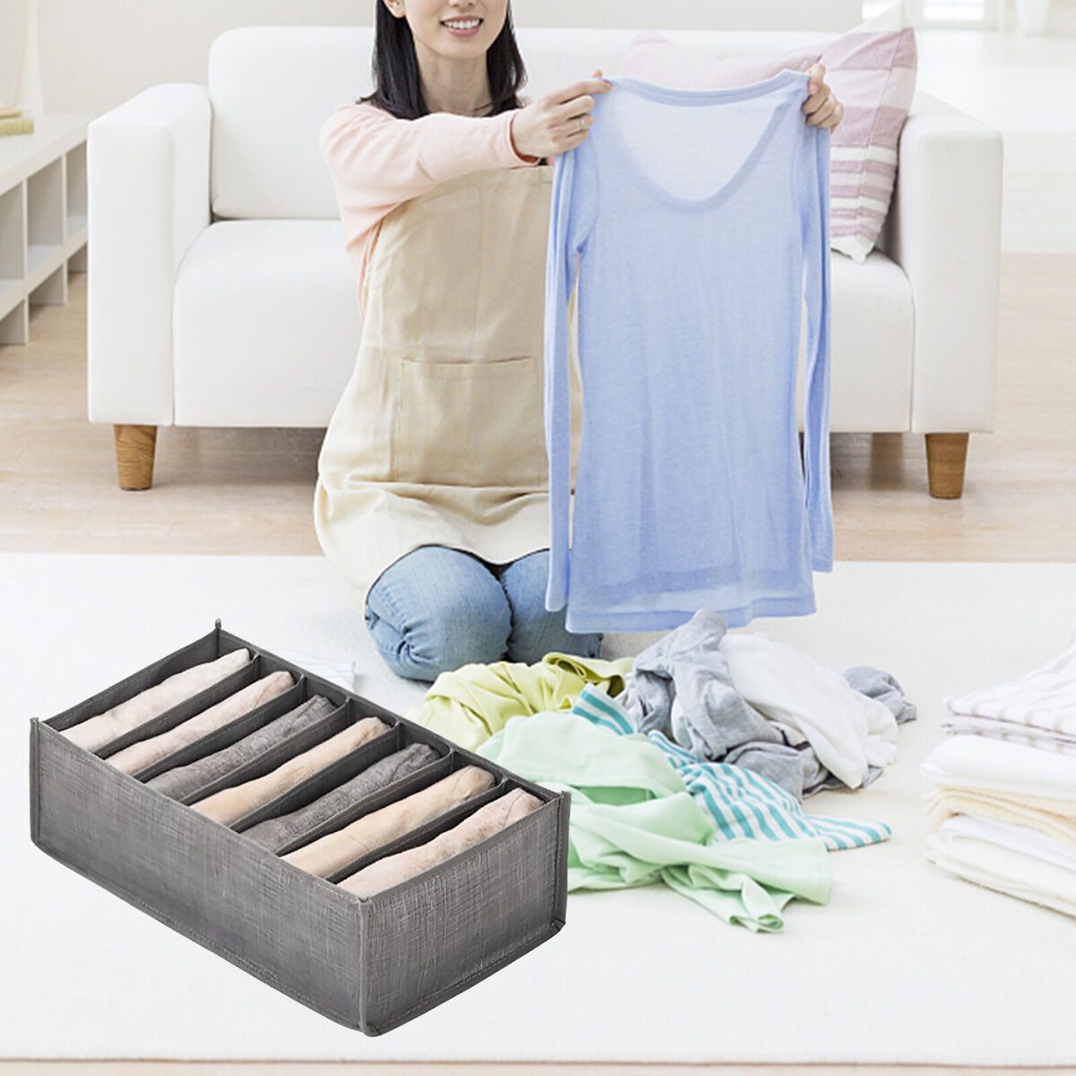 Wardrobe Clothes Organizer Jeans Compartment Storage Box (7 Grids Small)