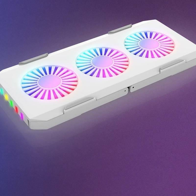Gaming Laptop Cooling Stand Holder 3 Fan RGB Light Riser Folding Anti-Slip ABS