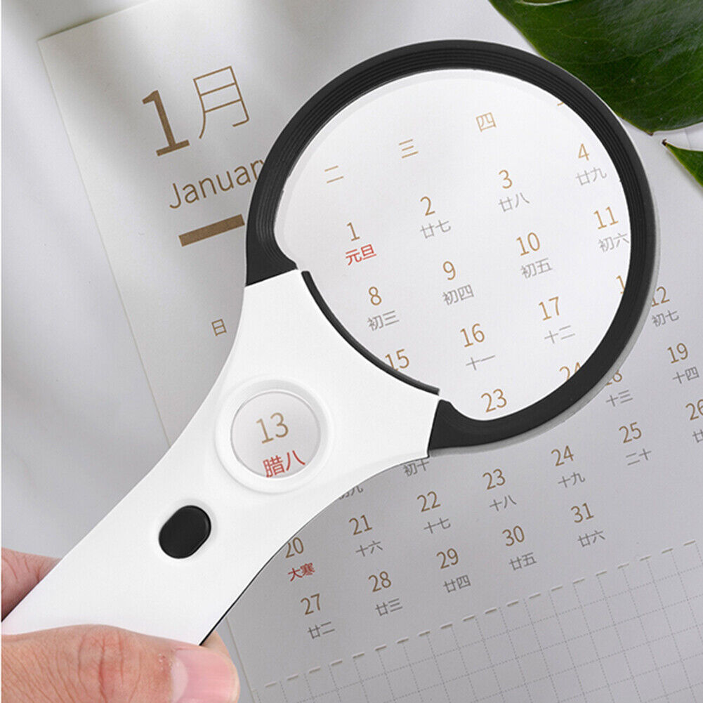 3x/45x Handheld Magnifying Glass Lens w/ 4LED Lights Illuminated Magnifier