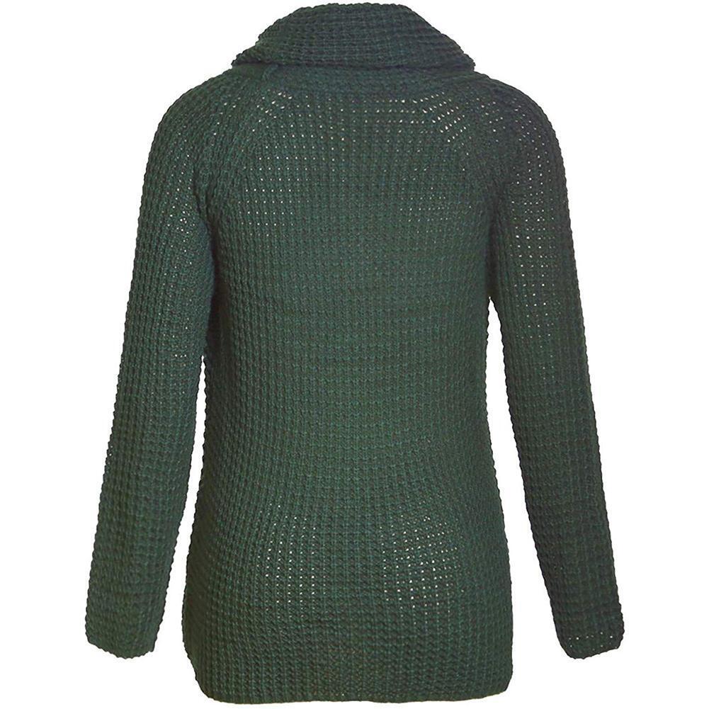 Autumn Women Knit Sweater Solid High Neck Loose Warm Coat (Dark Green S)