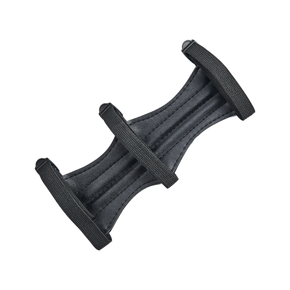 Outdoor Archery Shoting Cow Leather 3 Strap Arm Guard Protection Black