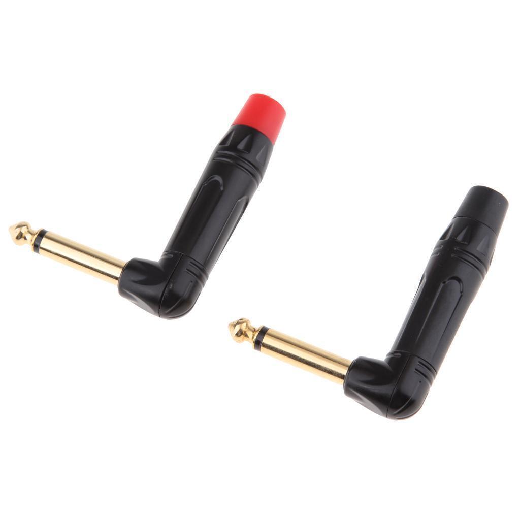 2x 90° 6.5mm 1/4" Mono Audio Male Solder Plug Jack Rapair Connector Adapter