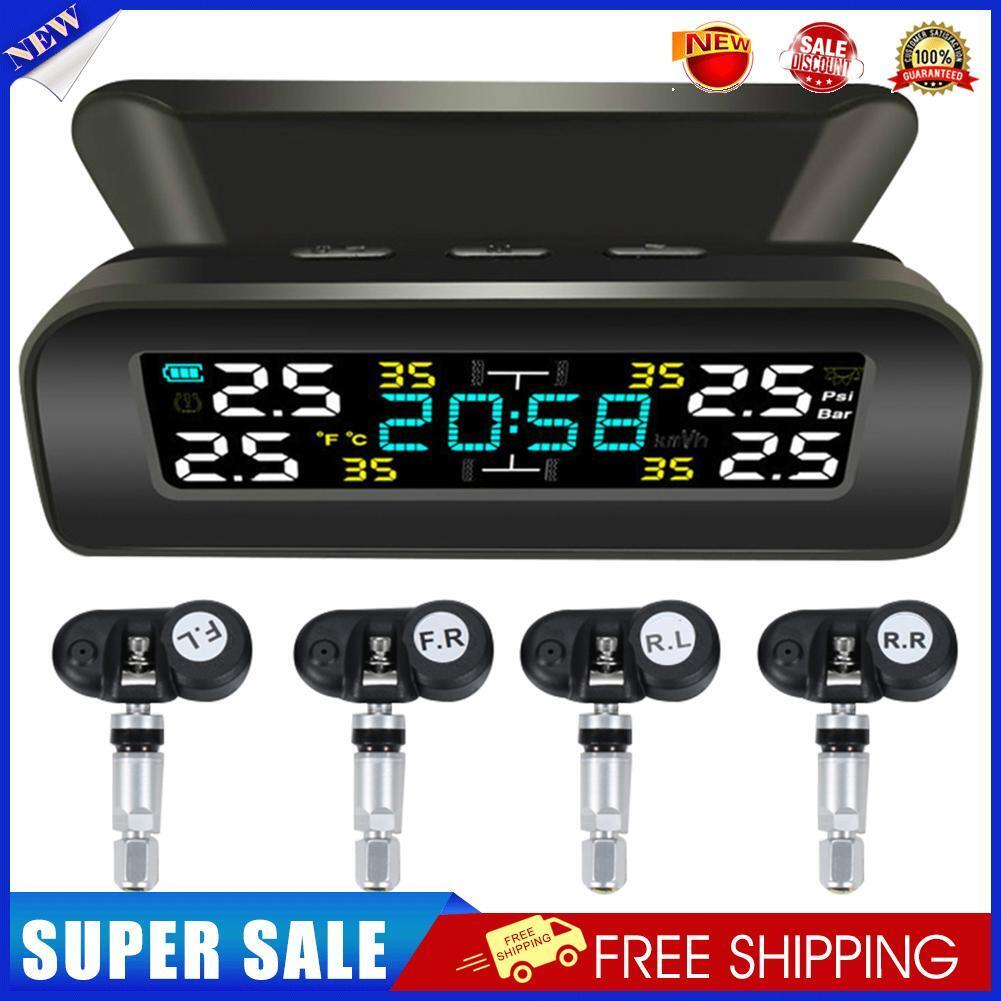 TY17 Car TPMS Solar Auto Tire Pressure Temp Monitoring System with Clock