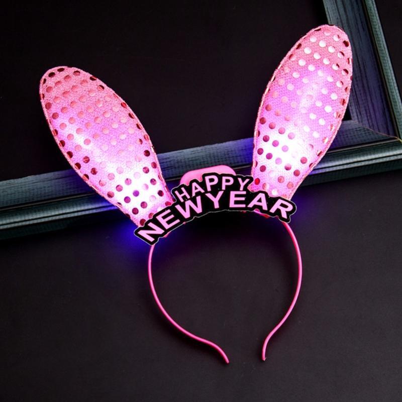 Bunny Ear Headband Light Up Rabbit Ears Hair Hoop Christmas New Year Photo Props