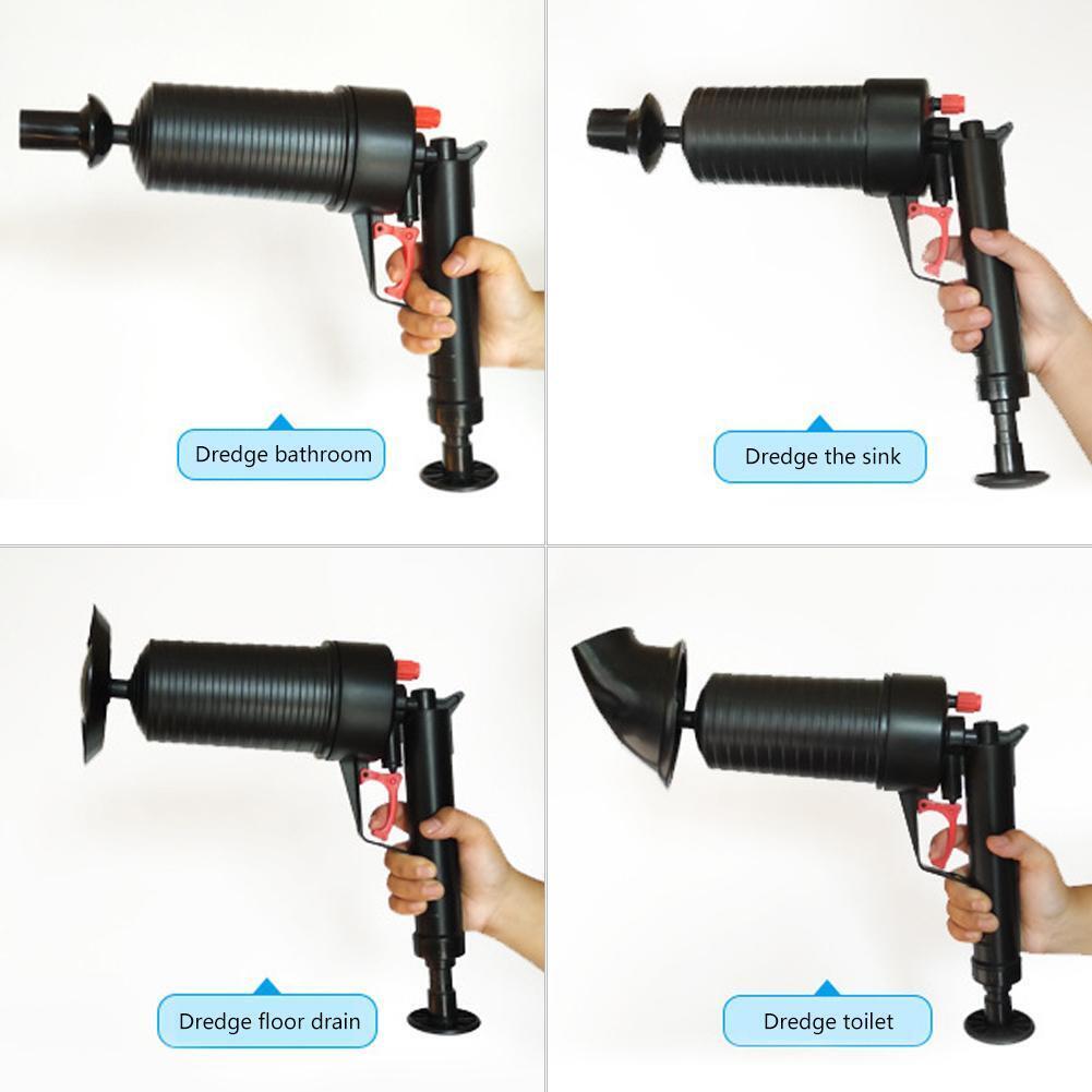 Toilet Dredge Plug Air Power Pump Bathroom Drain Cleaner Plunger (Black)