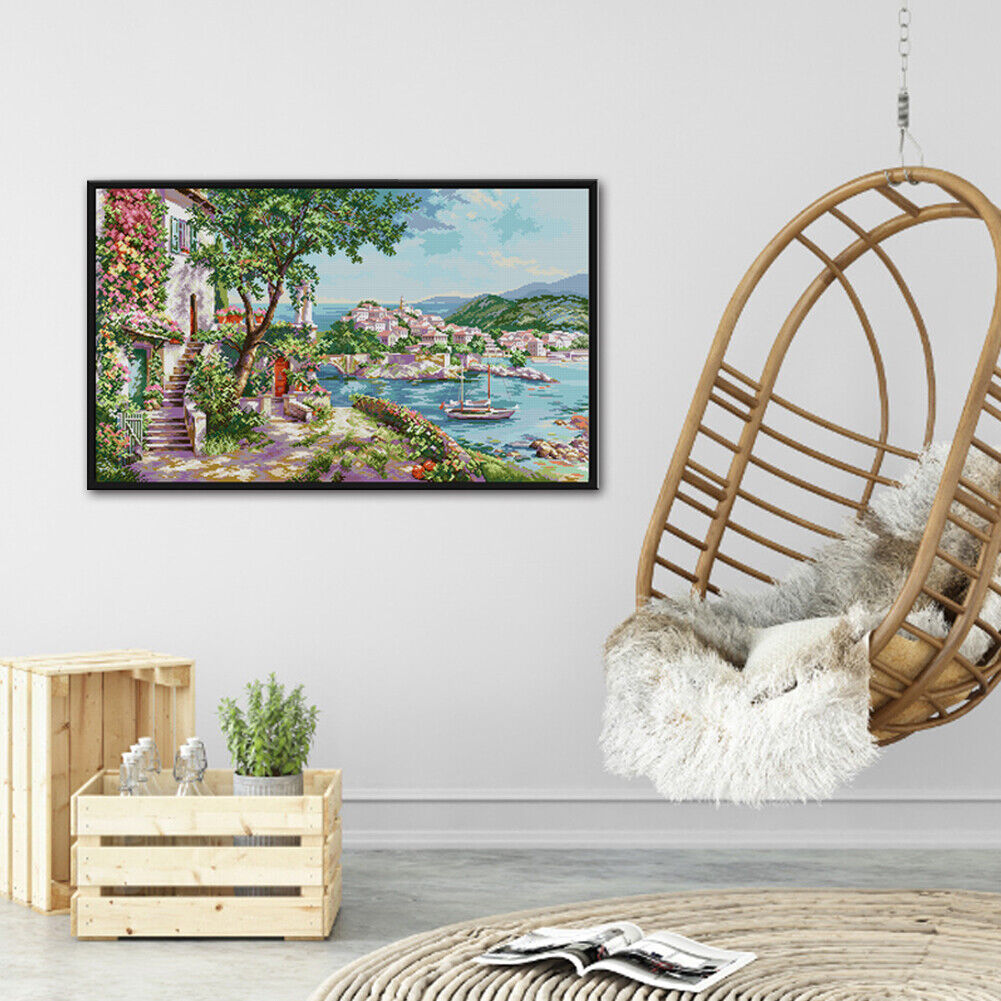DIY Mediterranean Sight Scenery Printed Cross Stitch 14CT Full Embroidery