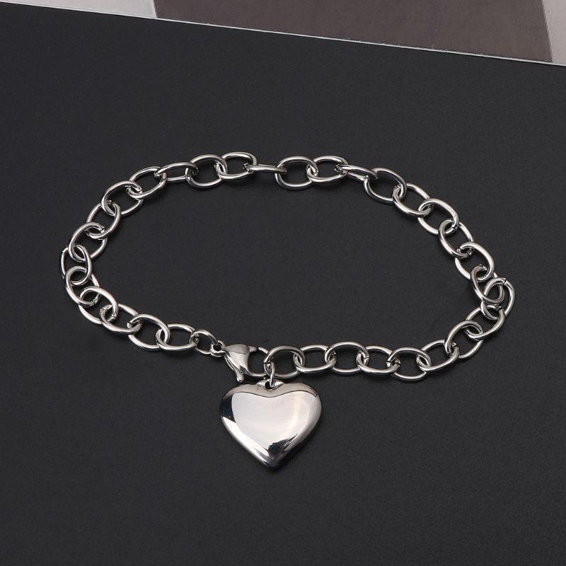 Stainless Steel Chain Link Bracelets for Women with Finish Heart Charm Bracelet