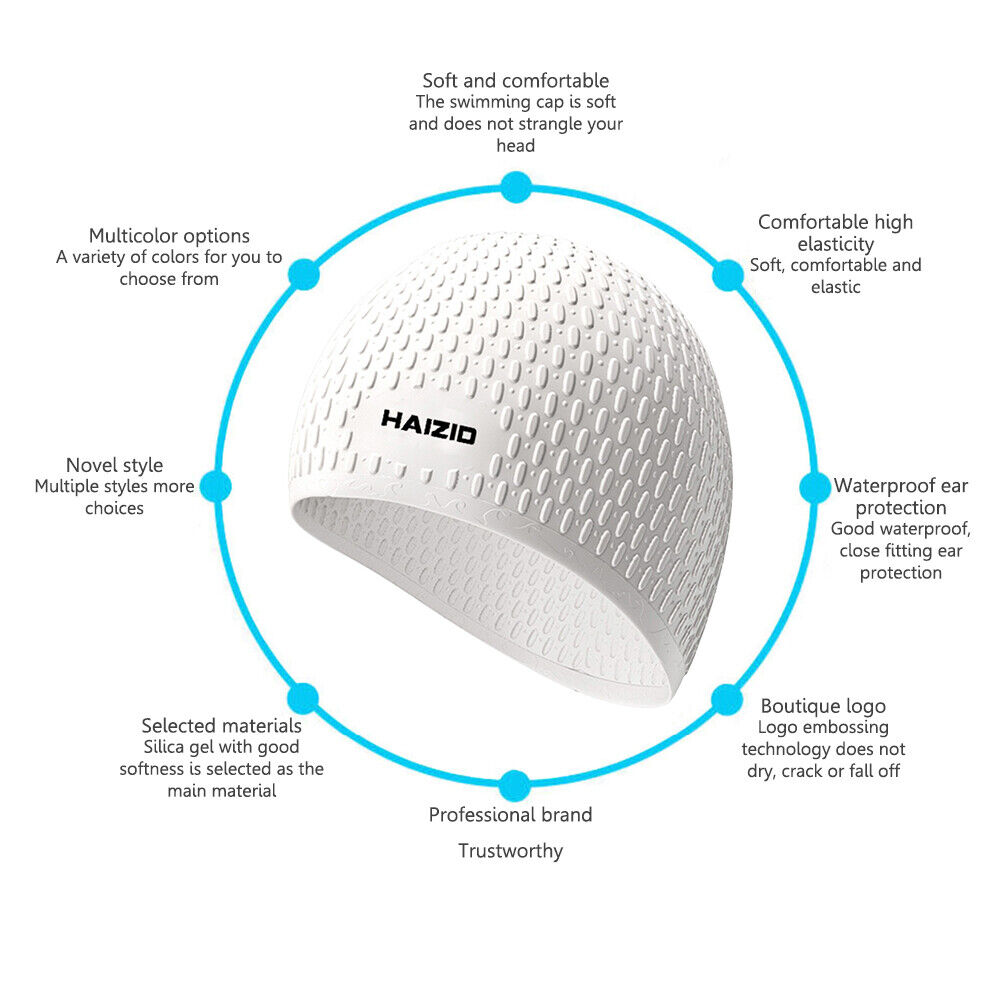 Waterproof Swimming Caps Women Men Silicone Ear Protection Swim Hat (White)