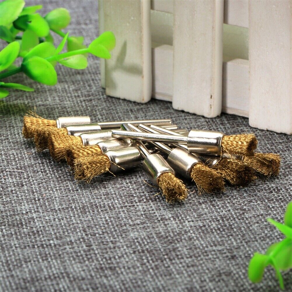 10Pcs 8mm Pen Brass Wire Brushes Cleaning Polishing Grinder Power Rotary Tool