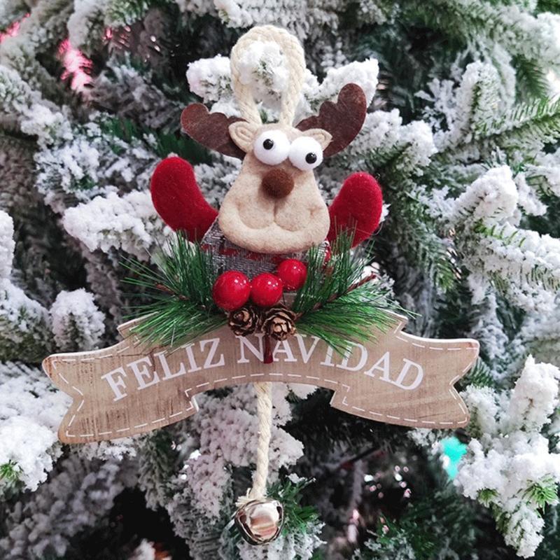 3Pcs Christmas Tree Wooden Pendant Santa Elk Hanging Sign Plaque with Pine Cone