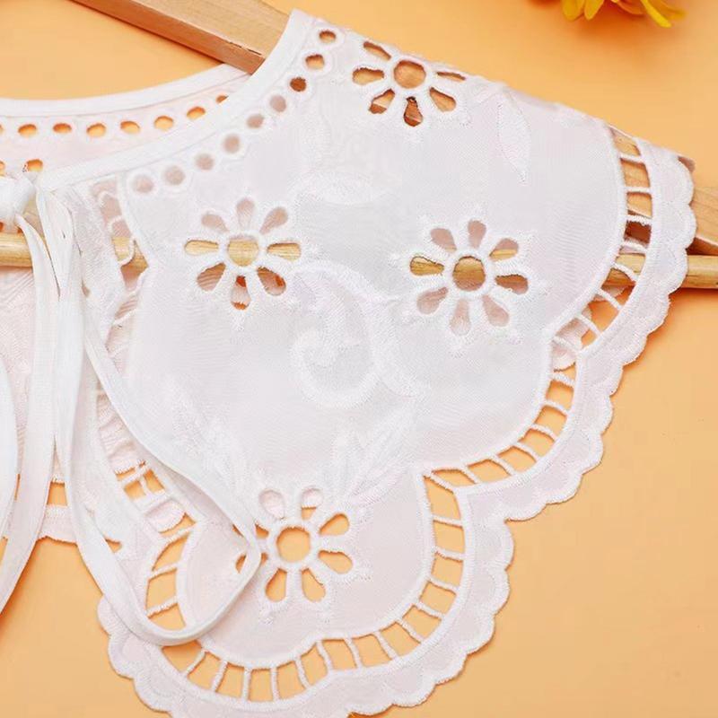 Women Lace-Up Detachable Collar Shawl Hollow Embroidery Sun Flower Lace Capelet