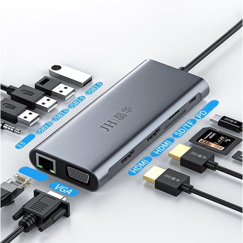 USB C Docking Station 12 in 1 Hub Adapter with HDMI-compatible 4K+VGA+USB 3.0