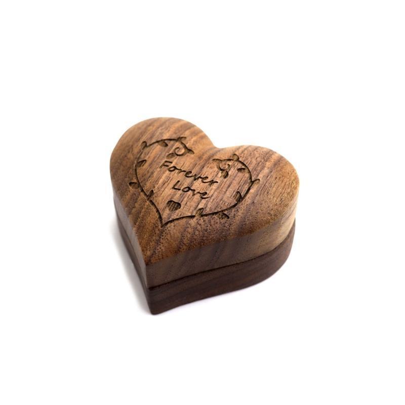 Wood Ring Box Heart Shaped Velvet Ring Holder Jewelry Handmade Wooden Box