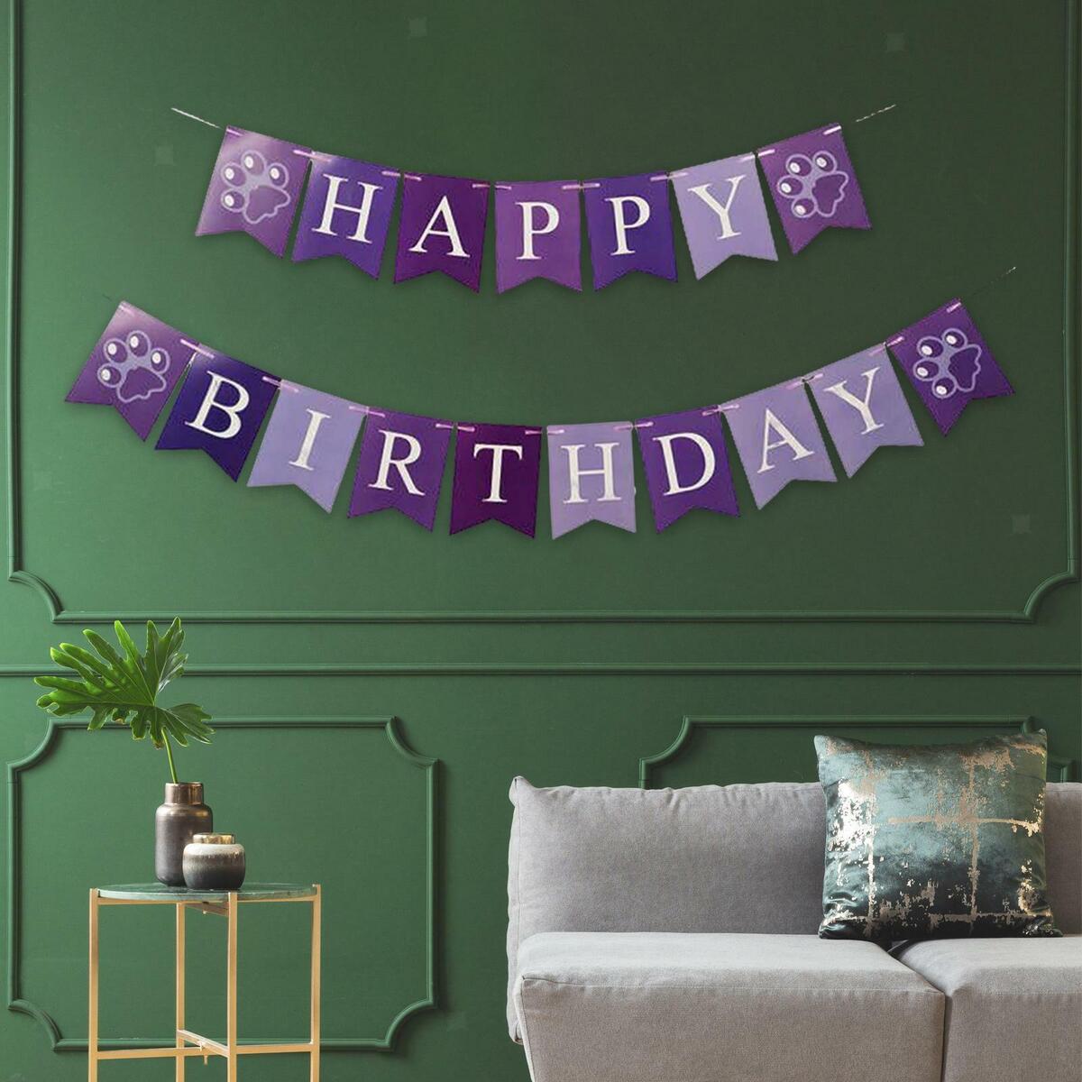 2x Cactus Puppy Happy Birthday Banner Decoration Ornaments For Window