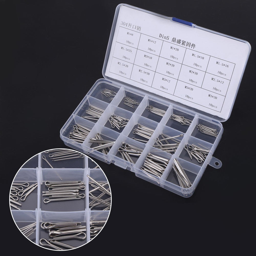 150Pcs 15 Kinds 304 Stainles Steel Split-Cotter Pins Kit M1 M1.5 M2 M2.5 M3 New