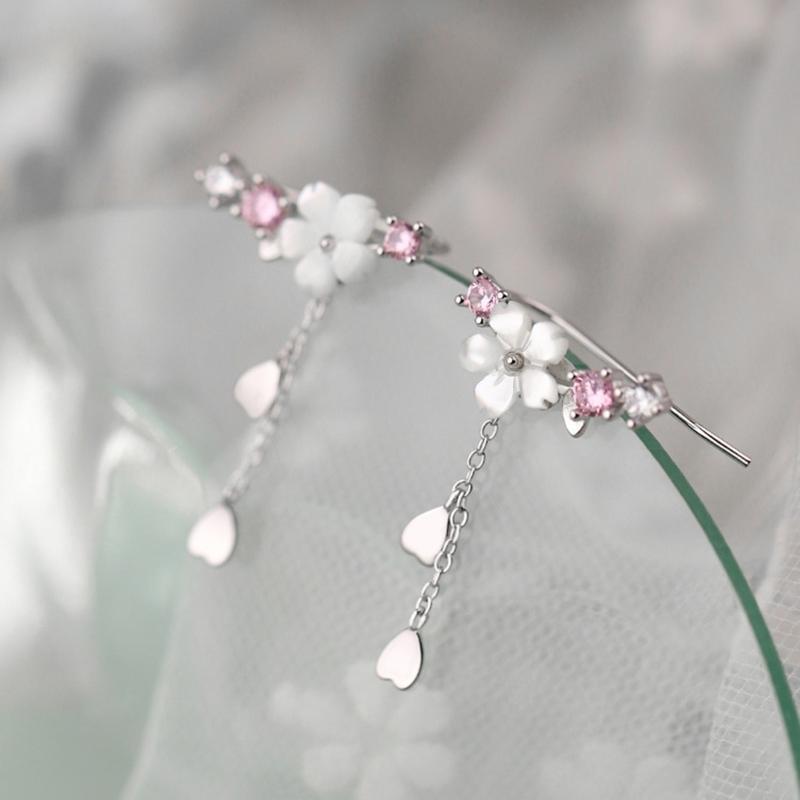 Dainty Flowers Threader Tassel Chain Earrings Jewelry Gifts for Party Xmas Decor