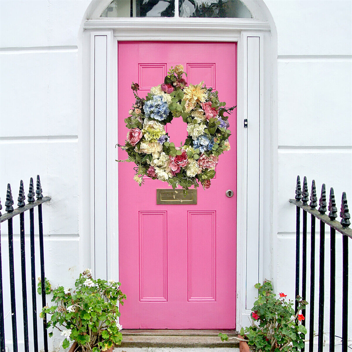Rainbow Hydrangea Wreath Front Door Spring Rainbow Flowers Garland Home Decor