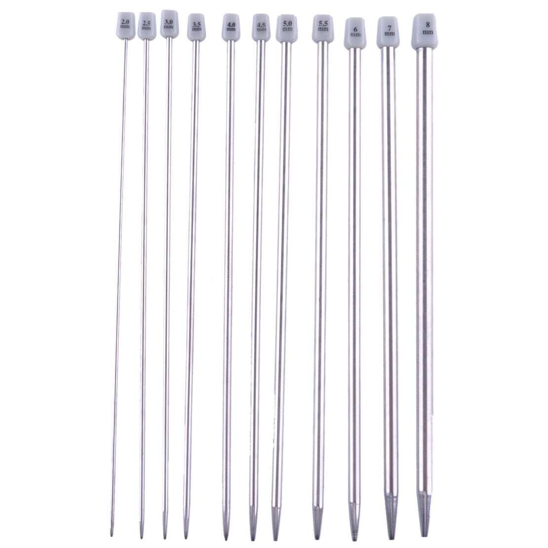 11Pair Stainless Steel Single Pointed Sweater Knitting Needles 2mm-8mm 25cm