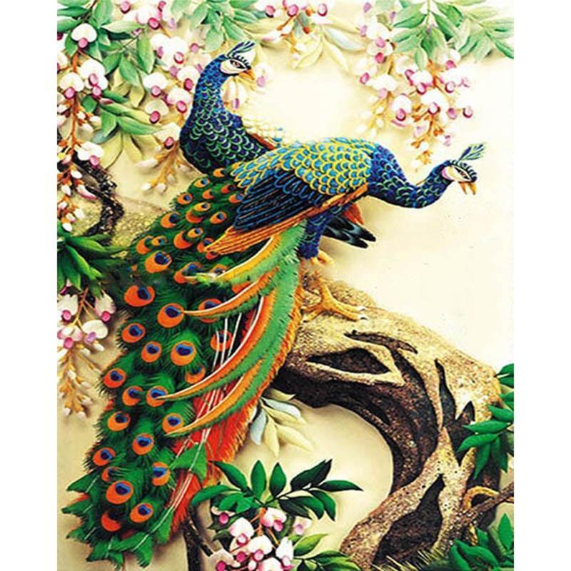 Digital DIY Paint By Number Kit Peacock Oil Painting On Canvas Wall Artwork Gift