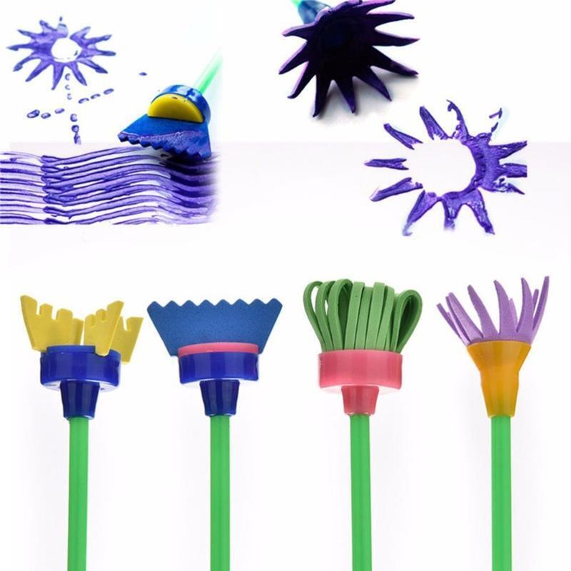 4Pcs/Pack Flower-shaped Sponge Brush Set Ideal for Watercolor Acrylic Painting