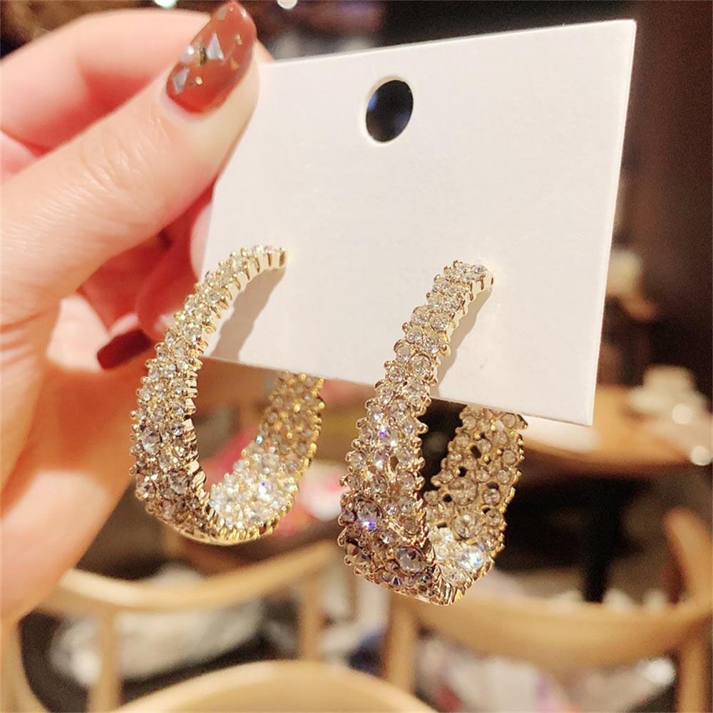 Jewelry Shinning Luxury Earrings Full Crystal Hoop Earrings Hoop Dangle Stud