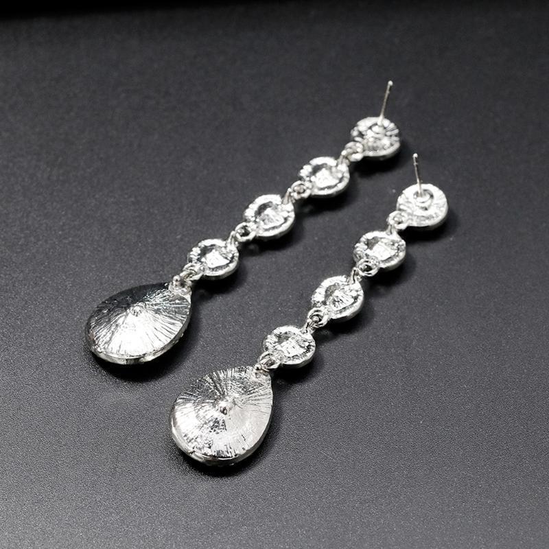 Korean Style Alloy Crystals Long Dangle Earring Bridal Earrings for Daily Dating