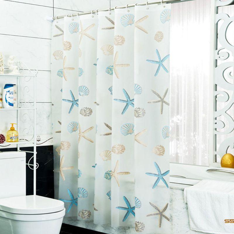 Seaside Fresh Style PEVA Modern Shower Curtain Cute Colorful Starfish Seashell