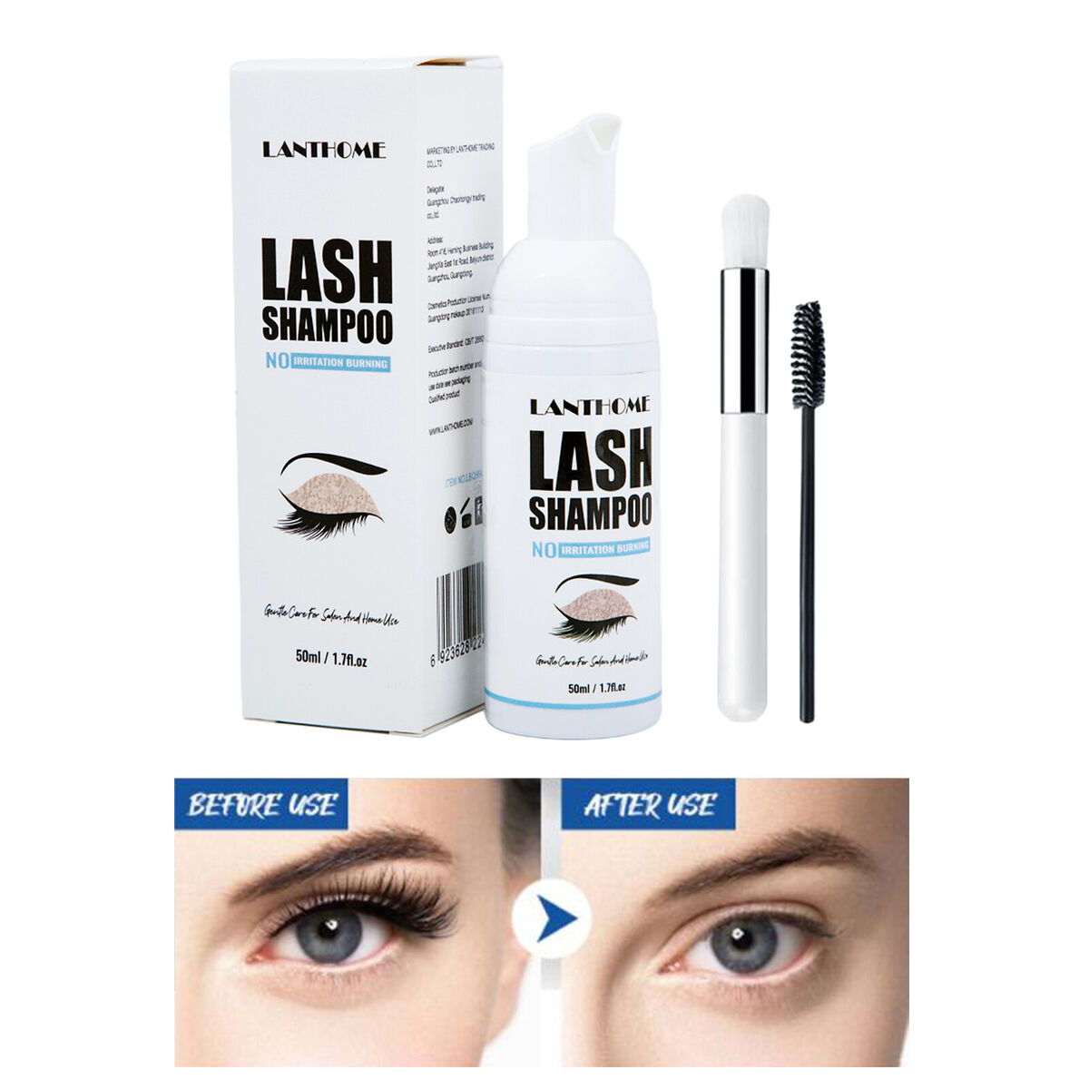 Eyelash Extension Shampoo Lash Foaming Cleanser with Brush for Mascara